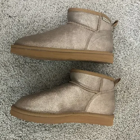 Bearpaw Womens Gold Glitter Suede Pull On Lined Sherpa Boots Size 9 - Picture 3 of 9